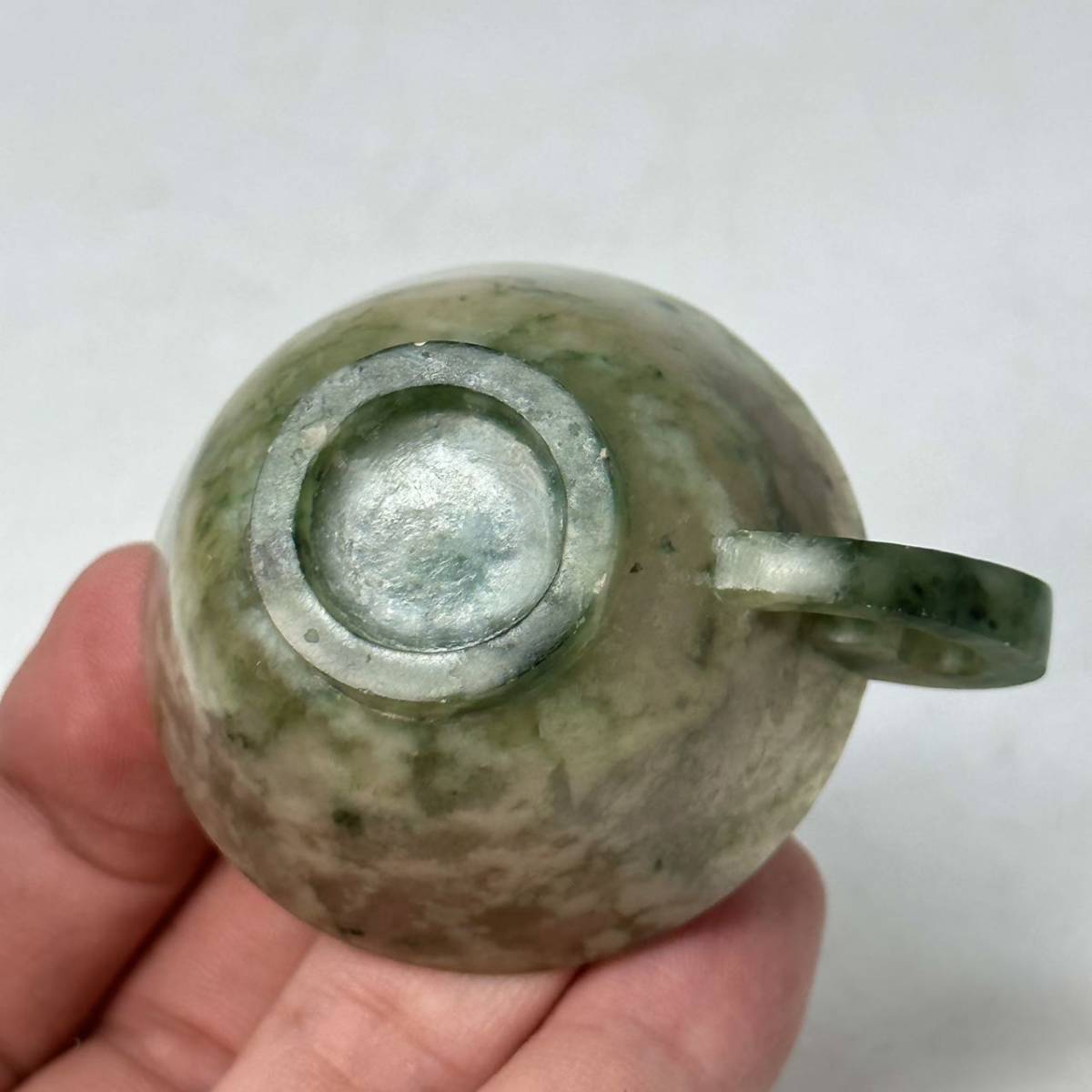時代物 旧家整理品 清朝期 古代翡翠盃 在銘 古物保証 共箱付 無傷と