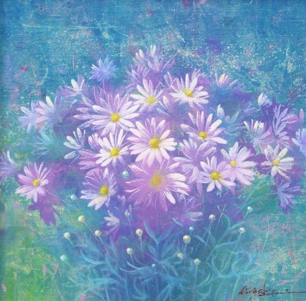 真作】【WISH】魚谷洋「マーガレット」油彩 約2号スクエア 2001年作 共  