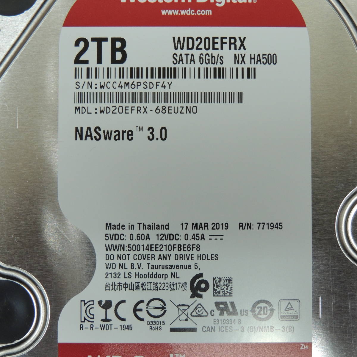 検品済み/使用1380時間】WD 2TB HDD WD20EFRX 管理:Q-89 【公式通販】