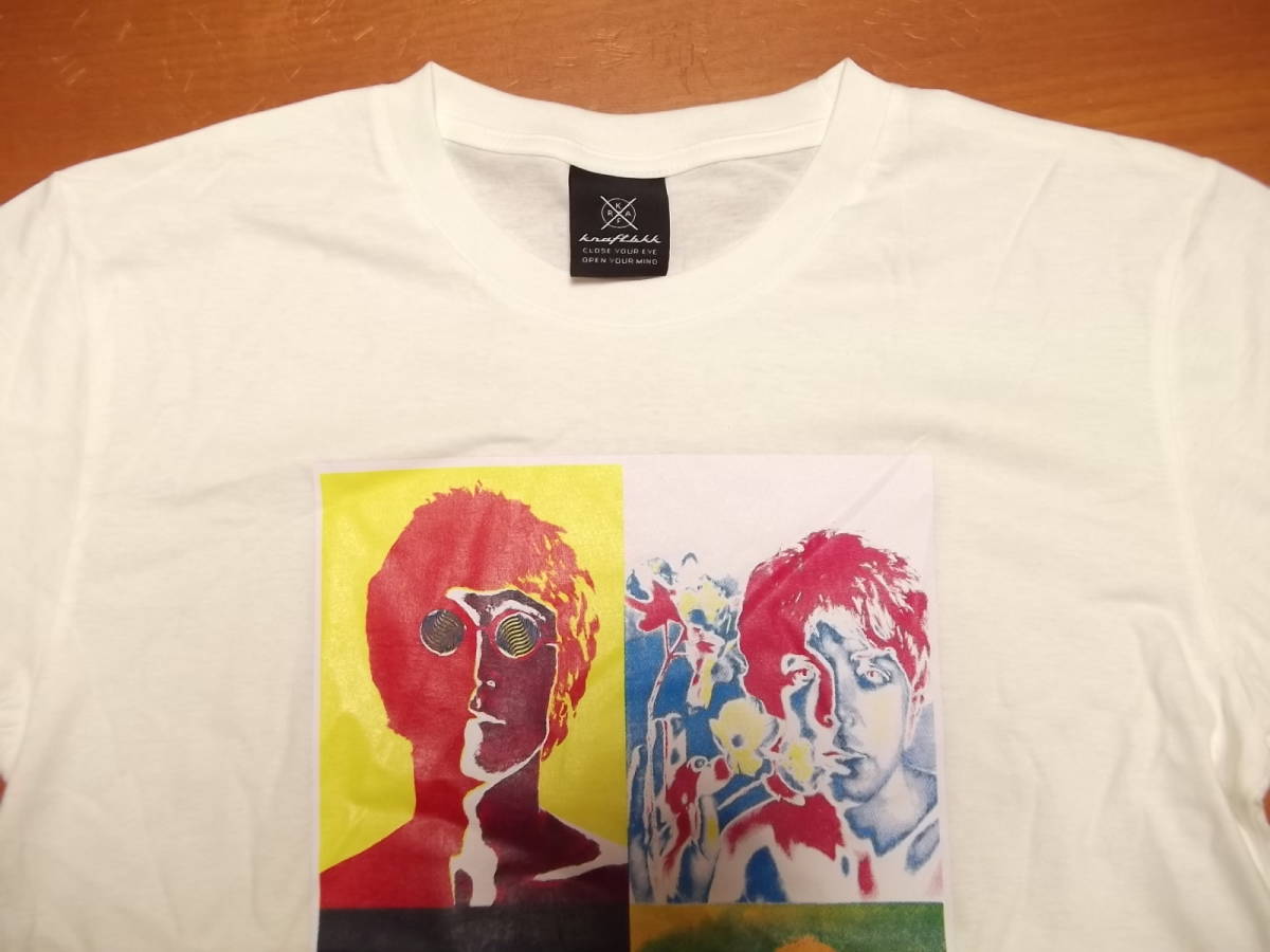 新品 【Beatles】ビートルズ サイケ 両面 プリント Tシャツ 白 L 
