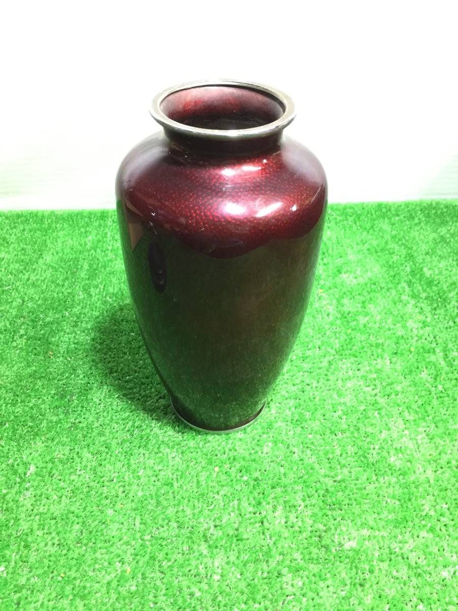 □ 赤透釉ばら紋 七宝花瓶 花瓶 花器 インテリア 七宝工芸 中国美術