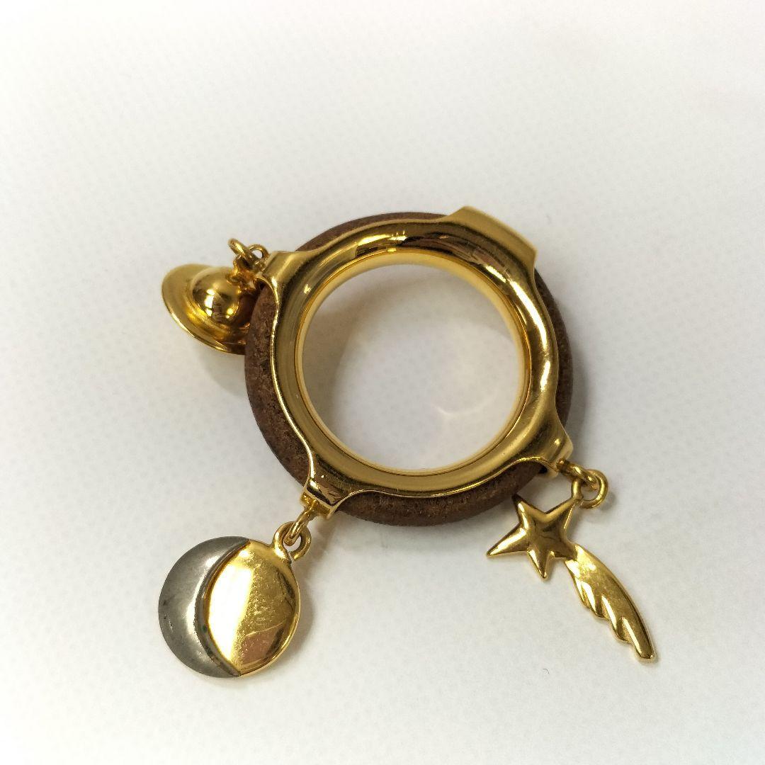 【中古】KK892 エルメス 惑星 月 星 コメット ウッド スカーフリング ゴールド 