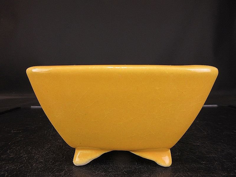 【盆栽 樂屋】◆相羽鴻陽 黄釉正方鉢 A45 (人気釉薬作家)(未使用品)◆8/6