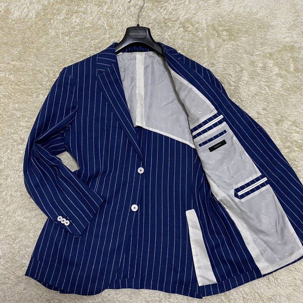 最高級◎ エルメネジルドゼニア Ermenegildo Zegna テーラードジャケット CROSSOVER ペイズリー柄 リネン シルク 2XL ストライプ ブレザー