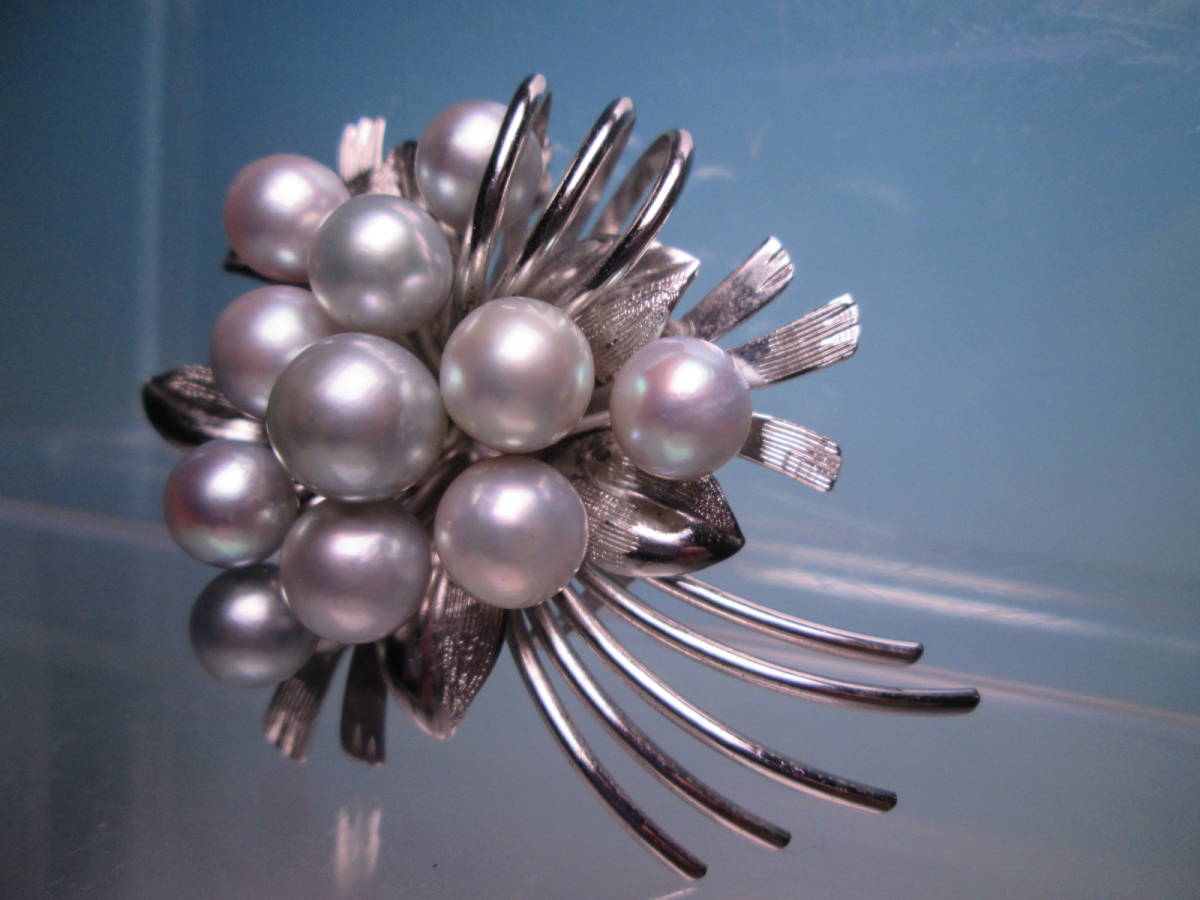 ☆SILVER 本真珠珠 7mm～8mm の帯留め兼ブローチ 19，28g 共ケース付