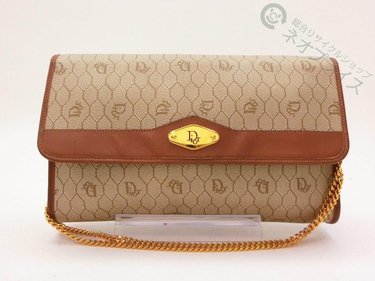 ◇S6137 Dior ディオール ロゴ金具 ハニカム柄 PVC × レザー チェーン
