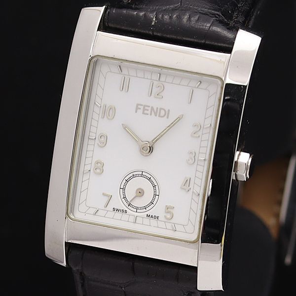 1円 箱付 フェンディ QZ 7000G 白文字盤 スモセコ アラビア スクエア メンズ腕時計 XYZ4900100SMD