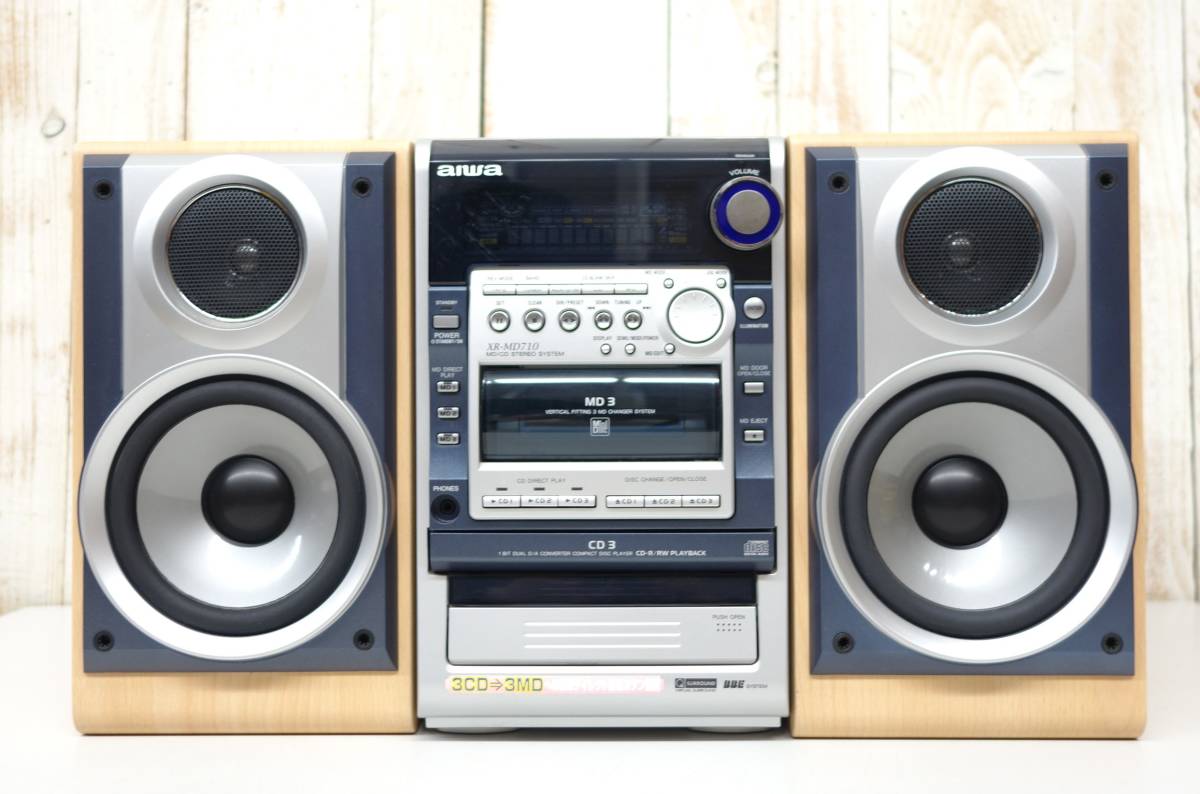 AIWA XR-MD710 2スピーカー付 動作品 レトロオーディオ 当時物 AIWA アイワ MD/CD STEREO SYSTEM ミニコンポ