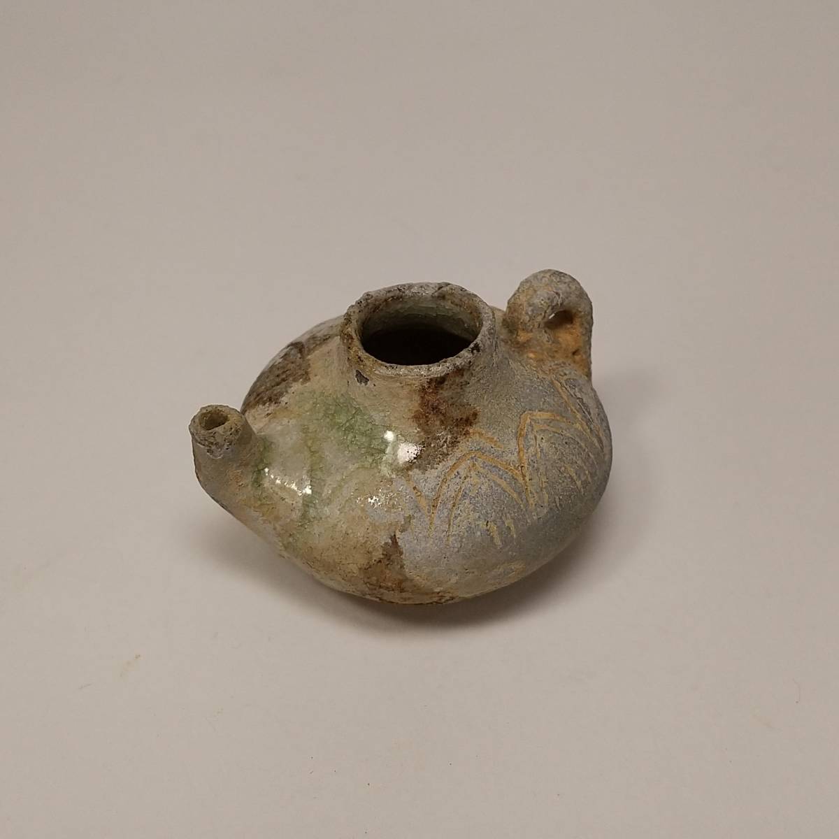 茶犬】貴重な古瀬戸印花水滴 鎌倉時代 検 猿投山茶碗渥美 (黄瀬戸
