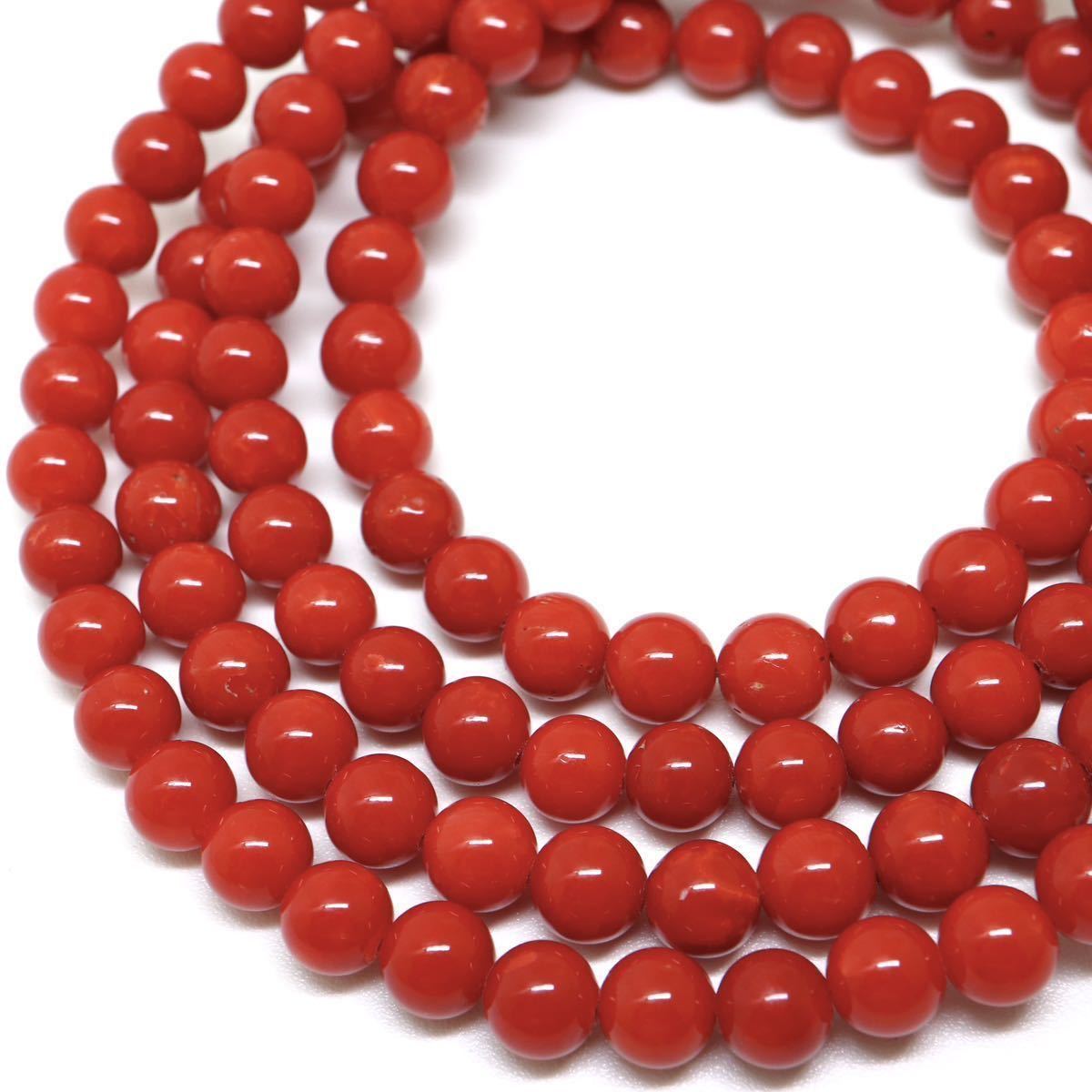 〈K14天然赤珊瑚ネックレス〉 t 6.0-6.5mm珠 45.0g 82cm coral necklace ジュエリー jewelry EA0/EB0