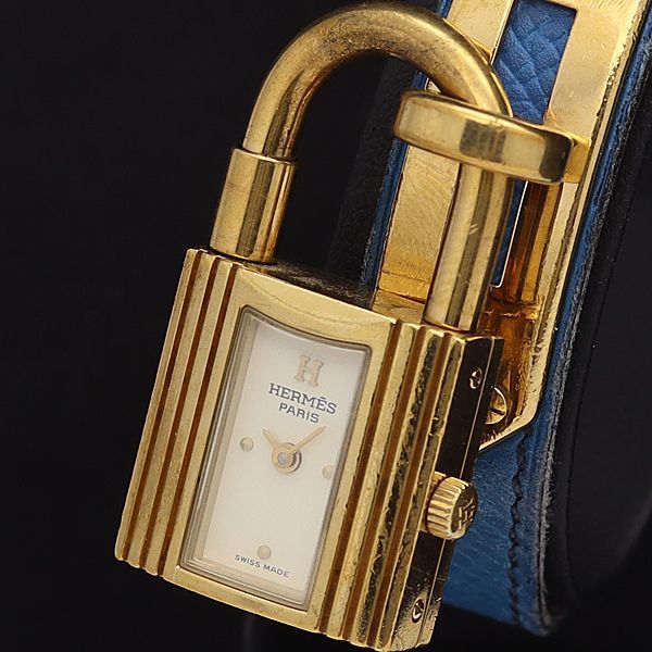 1円 稼働 良品 エルメス QZ ケリーウォッチ 白文字盤 スクエア レディース腕時計 0662200NKG