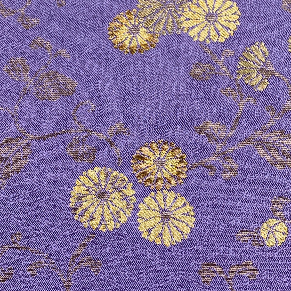 袋帯 美品 秀品 菊唐草 箔 紫 全通 正絹 中古