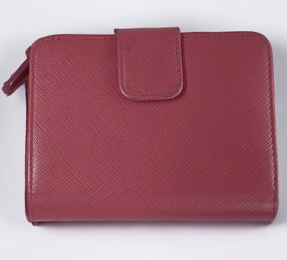 PRADA プラダ 二つ折り財布 サフィアーノ ピンクL字ファスナー 2つ折り  