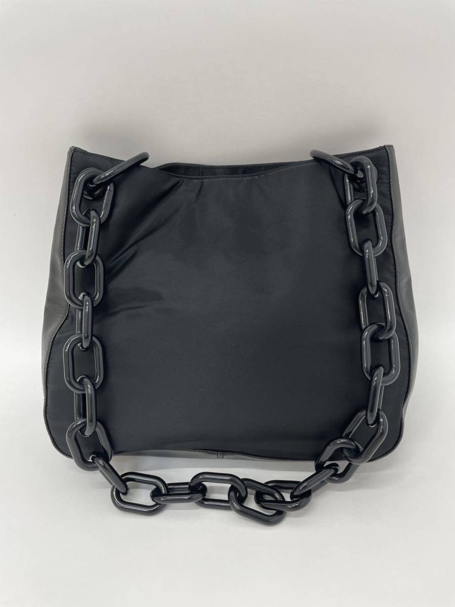 1円 ヴィンテージ PRADA プラダ ショルダーバッグ チェーン ラムスキン ナイロン ブラック レザー プラスチック ポシェット ハンドバッグ