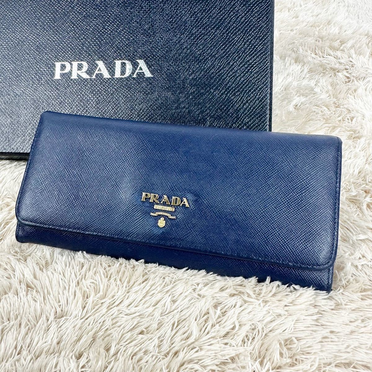 【人気】プラダ 長財布 Wホック ネイビー ゴールドロゴ ユニセックス