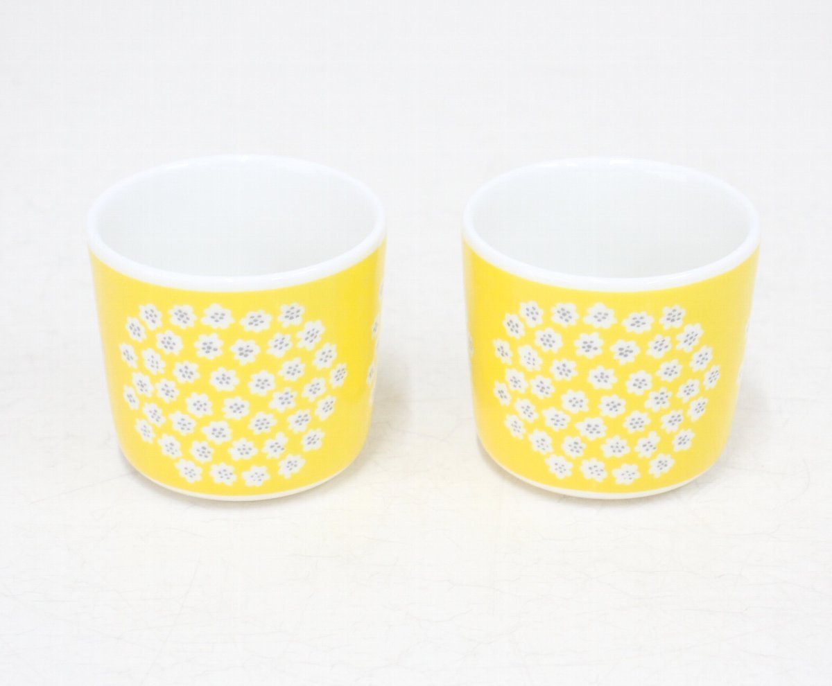 jq06■美品◆マリメッコ◆marimekko◆ラテマグ◆OIVA◆PUKETTI◆イエロー◆黄色◆2個セット◆ペア◆プケッティ◆マグカップ