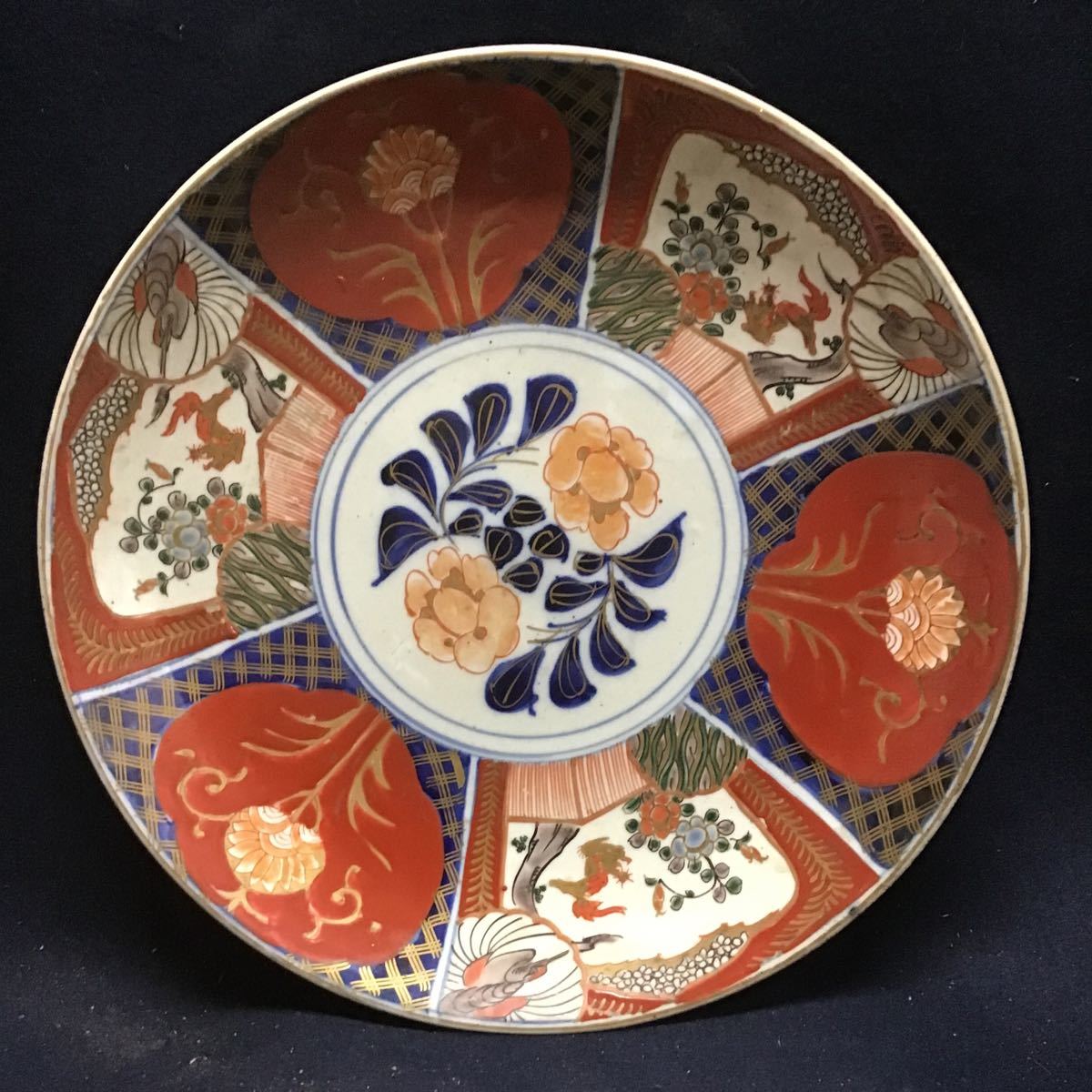 工芸品 古伊万里大鉢 色絵 上物 高12×口径30．5cm