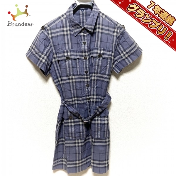 バーバリーロンドン Burberry LONDON サイズ40 L - ネイビー×ダークネイビー×白 レディース ワンピース