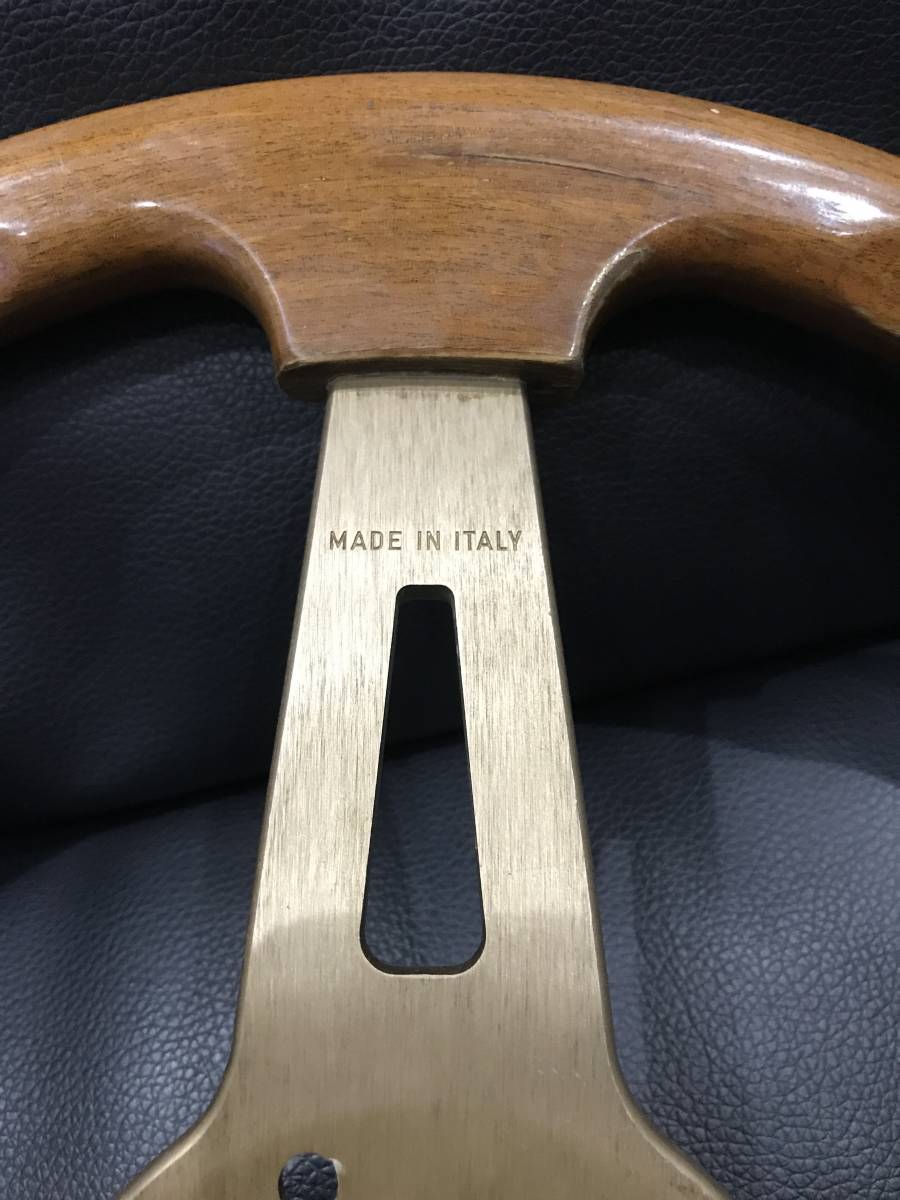 アバルト ゴールド ウッドステアリング 35Φ ホーンボタン付 当時物 旧