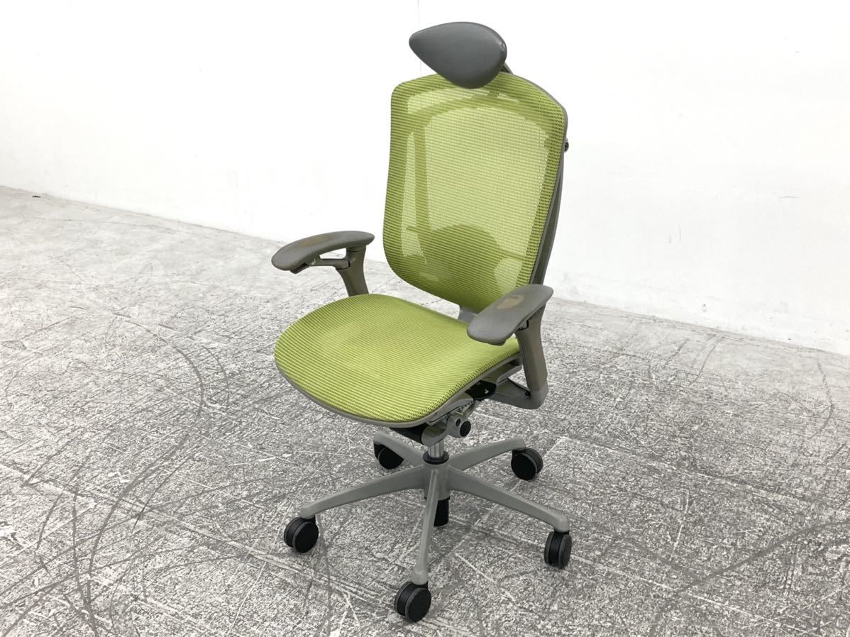 okamura/コンテッサ　メッシュチェア　小型ヘッドレスト付き　可動肘　キャスター脚　デスクチェア　ワークチェア　事務室　オフィス　