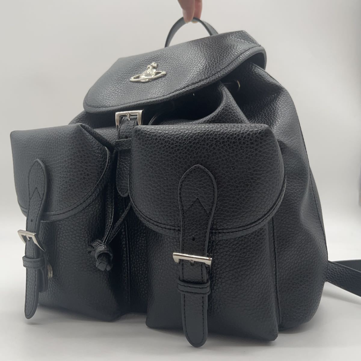 ◆極美品◆Vivienne Westwood ヴィヴィアンウエストウッド リュック バッグパック 大容量 オーブ レザー ブラック