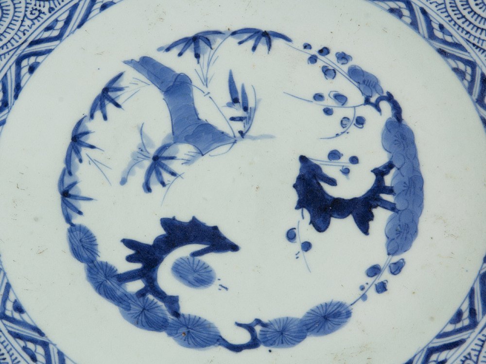 江戸時代 後期 古伊万里 微塵唐草 松竹梅文 大皿 飾皿 額皿 陶額 尺三