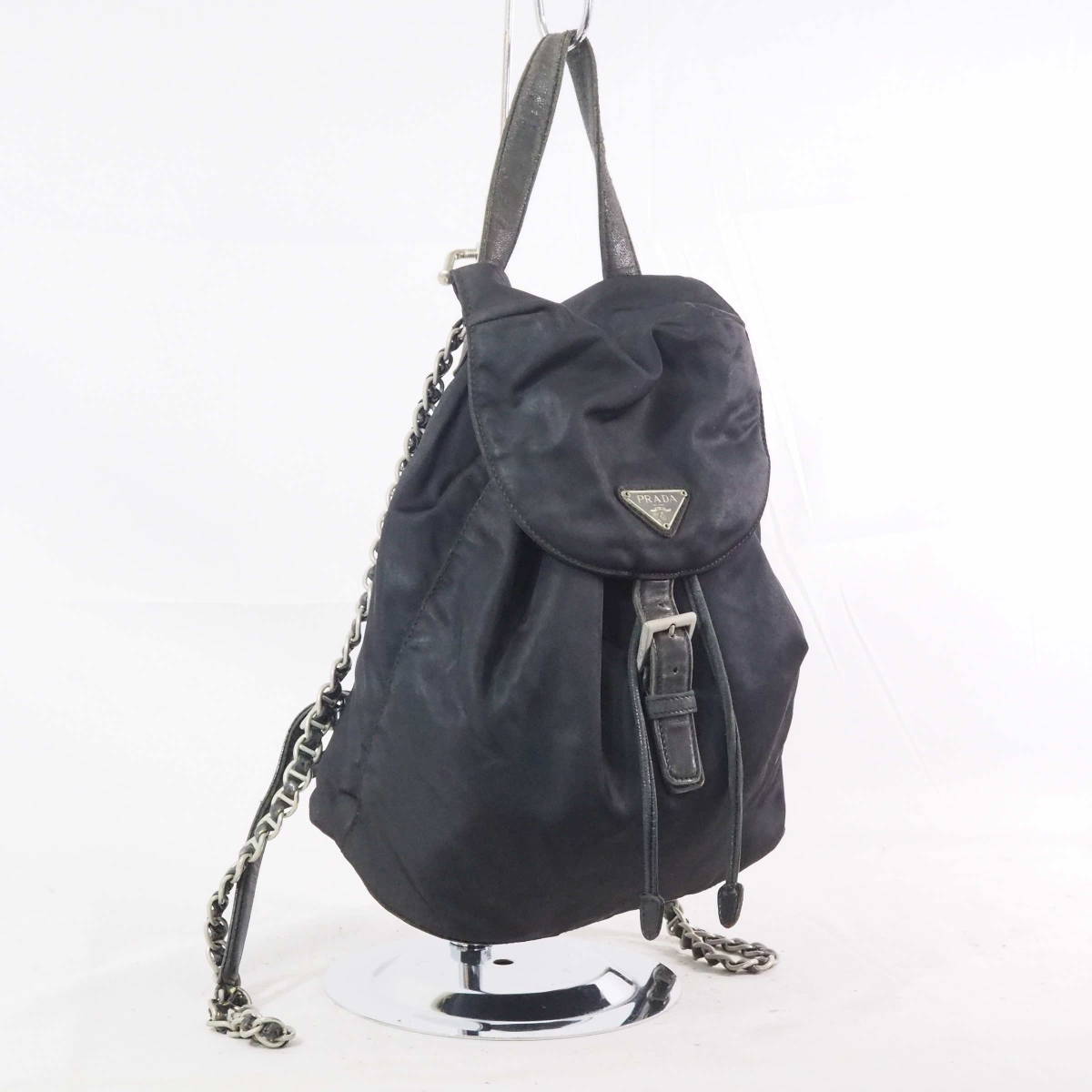 プラダ PRADA MILANO 三角ロゴプレート ナイロン×レザー ブラック（黒 