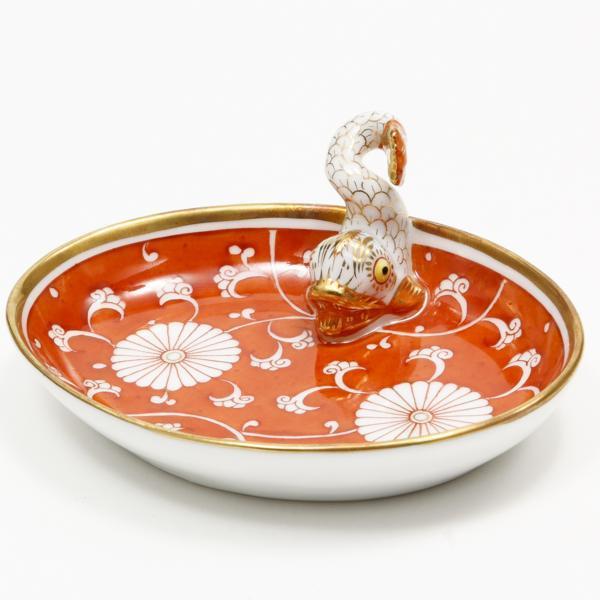 110: ヘレンド HEREND 赤地菊 楕円トレー メニュースタンド ドルフィン