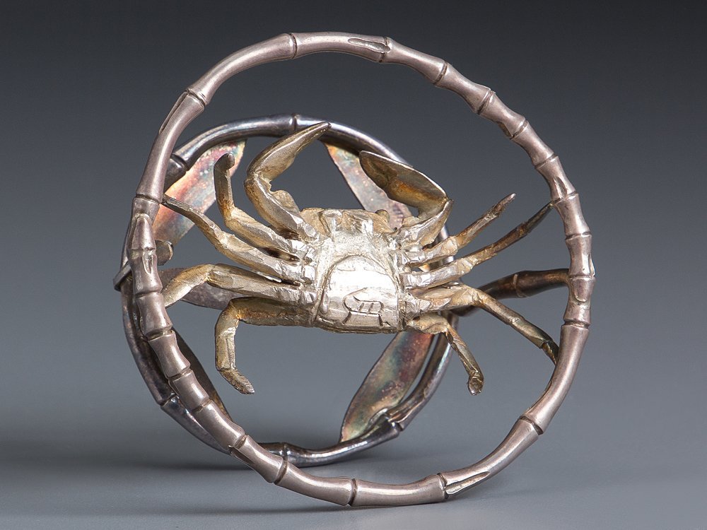 茶道具 蓋置 一ノ瀬宗辰 南鐐笹蟹 銀製品 共箱 置物・インテリアにも