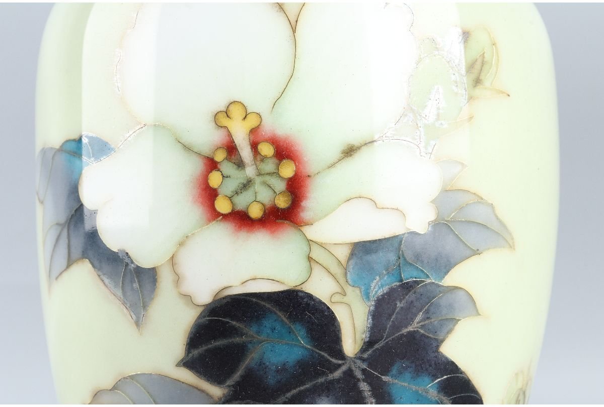 七宝焼 安藤七宝店 SILVER刻印 翡翠釉 花文 花瓶 共箱 M R8879B 七宝焼 [