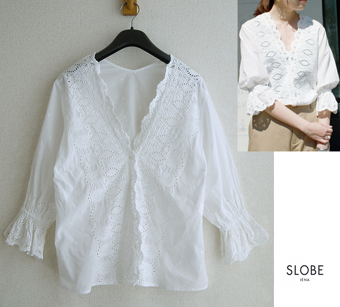 ☆スローブイエナ SLOBE IENA 素敵なカットワークレース刺繍ブラウス 