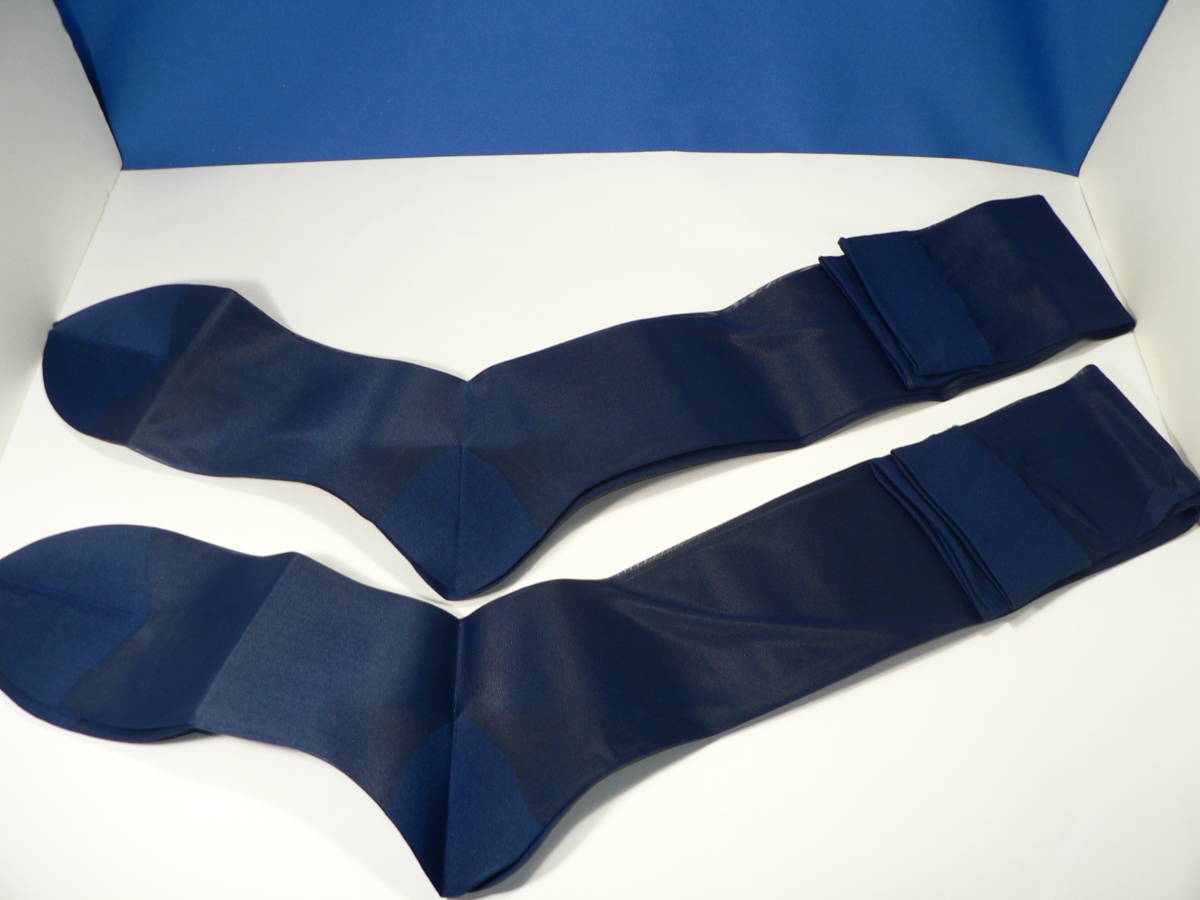 レトロ ナイロン? ハイソックス 靴下 紺２５ｃｍ？2足セット 薄手紳士靴下 未使用品 K-２