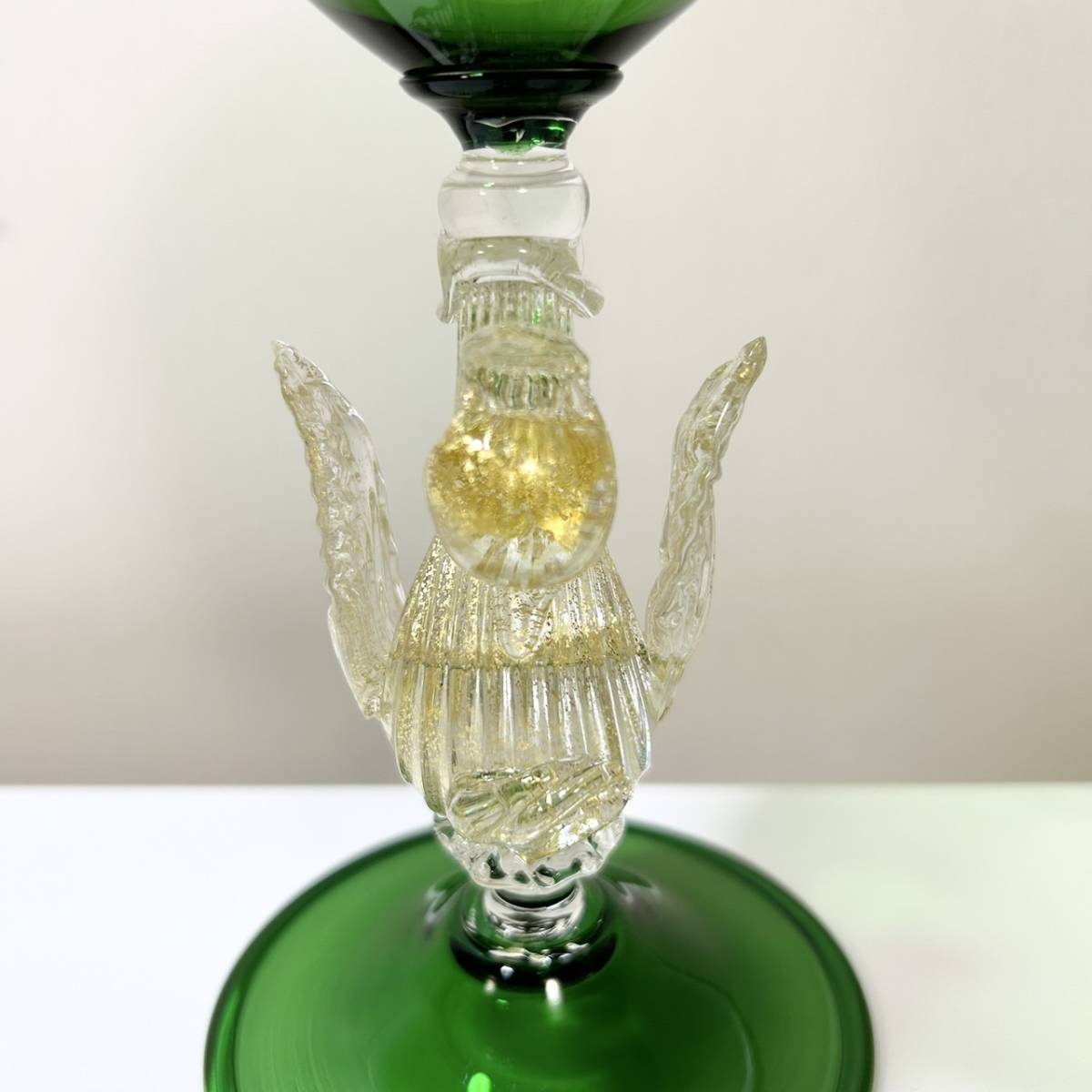MURANO】ムラノ ベネチアングラス ヴィンテージ 白鳥 スワン 金箔 色付