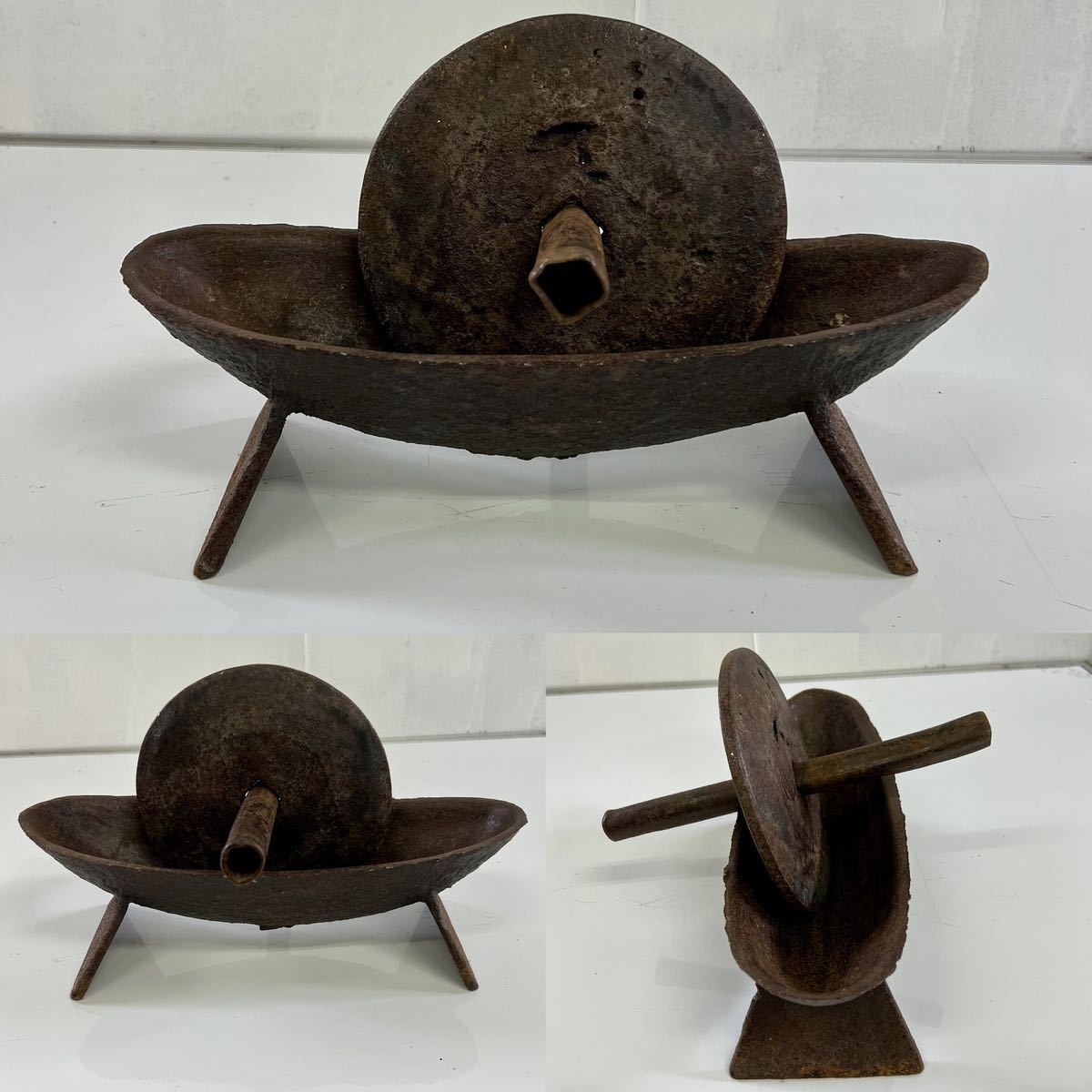 ◎古道具 庵々◎李朝後期 鉄製馬具 李朝 鐙■古道具古美術骨董茶道具華道具武具 蔵出□李朝 極上美しく重厚な意匠の鉄製 舟形薬研□数寄者好みの逸品