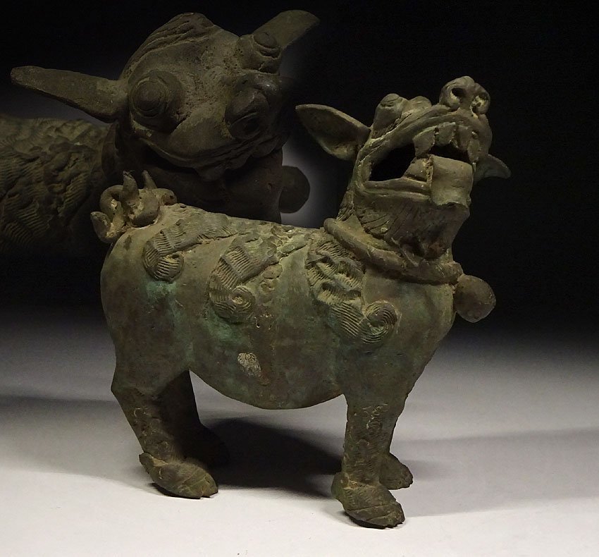 緑屋hc□ 時代物 銅製 獅子 置物 青銅器 唐物 中国古玩 i9/7-6654/7-2