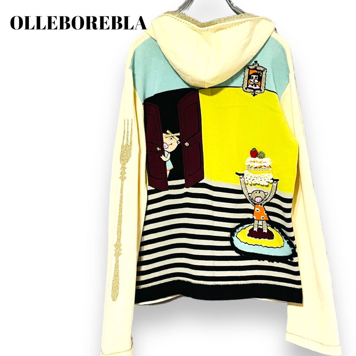 アルベロベロ OLLEBOREBLA ニットパーカー ジップアップ ブタさん ニット　パーカー　カーディガン　薄手　ジップアップ　レディース