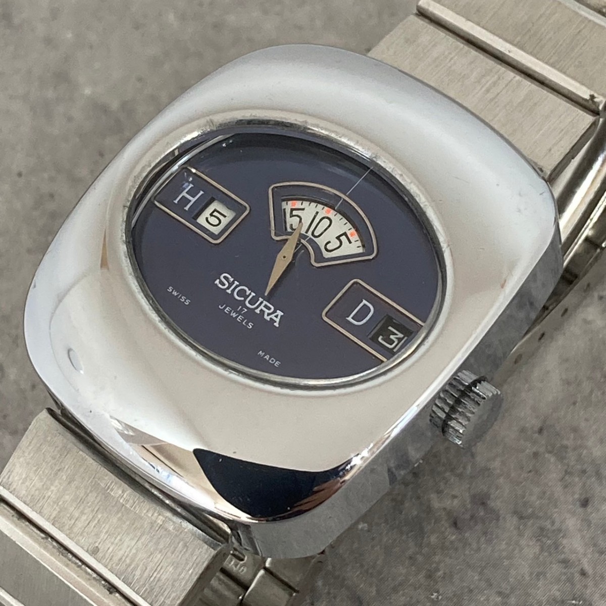 ◆稼働品◆良品◆ SICURA シクラ メカデジ 手巻き 腕時計 17石 スイス製 ヴィンテージ スペースエイジ　メンズ　腕時計　希少