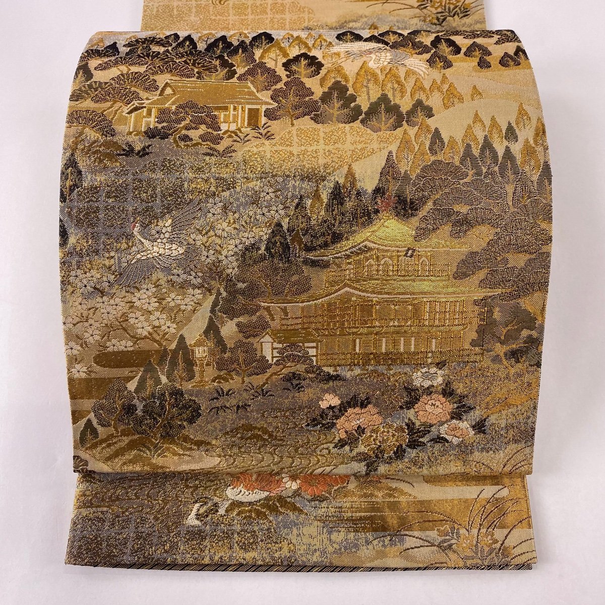 袋帯 美品 秀品 風景 金閣寺 金糸 箔 金色 六通 正絹 【中古】 | OSIR 