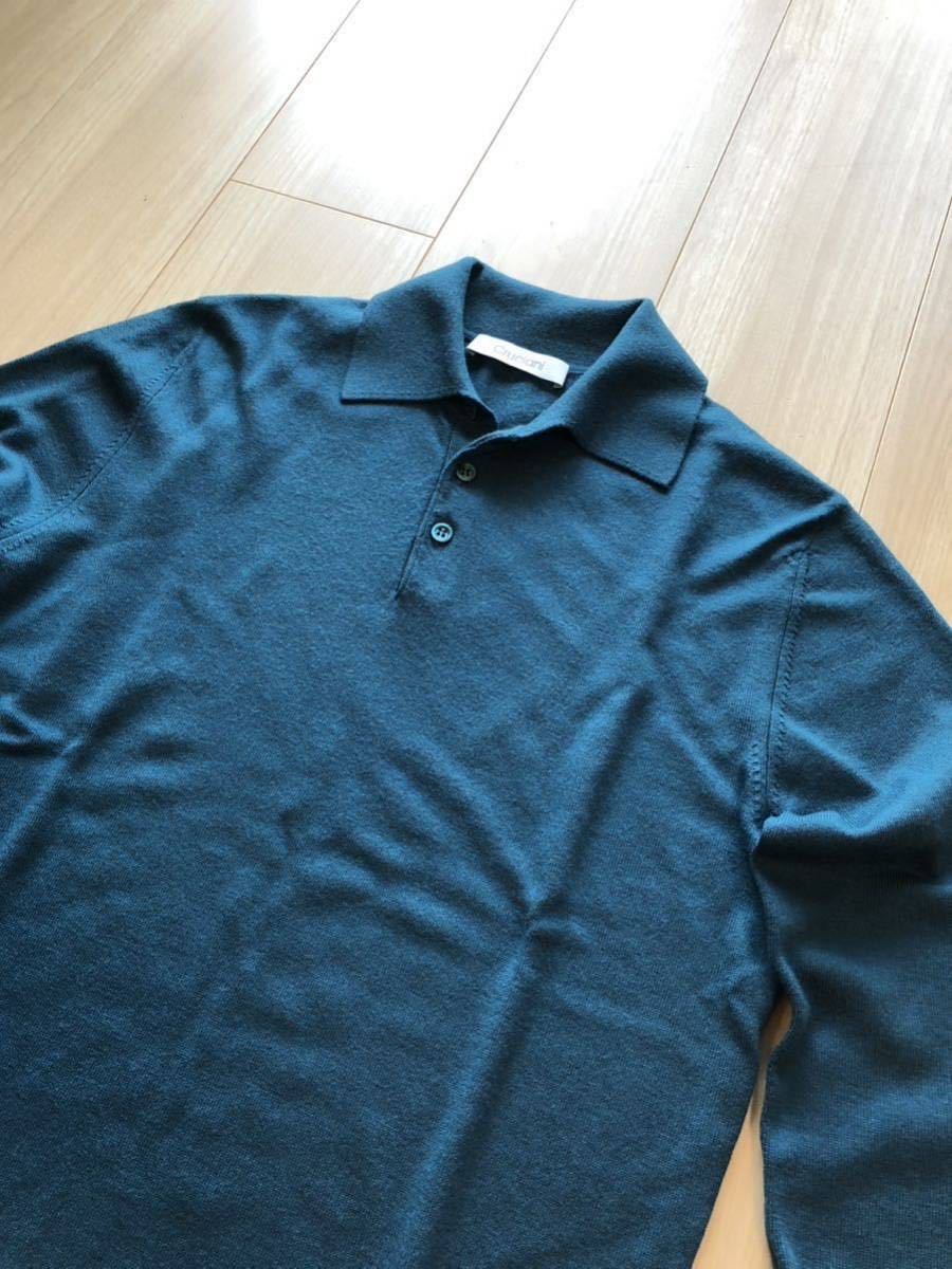 クルチアーニ　cruciani ロングニットポロ　ネイビーブルー46