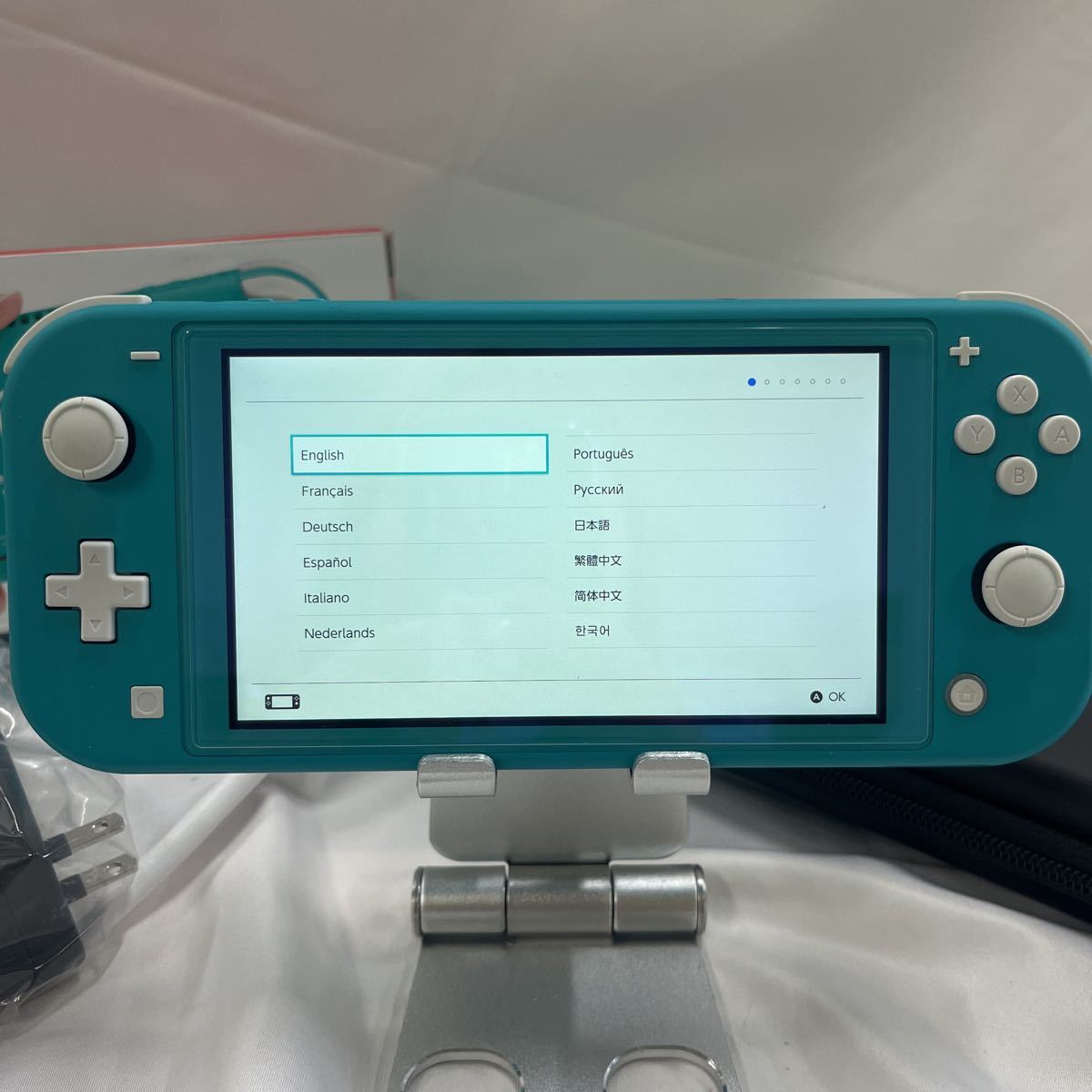 ①Nintendo Switch liteターコイズ本体 箱 ACアダプタ ケース付き
