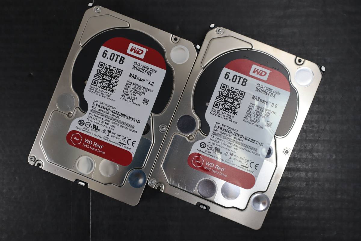 E4464 Y 2台セット★ 6TB ★WD Red/WD60EFRX　【使用時間：49736ｈ/ 49748/h】2016年製 Western Digital RED　3.5インチ 内蔵HDD SATA