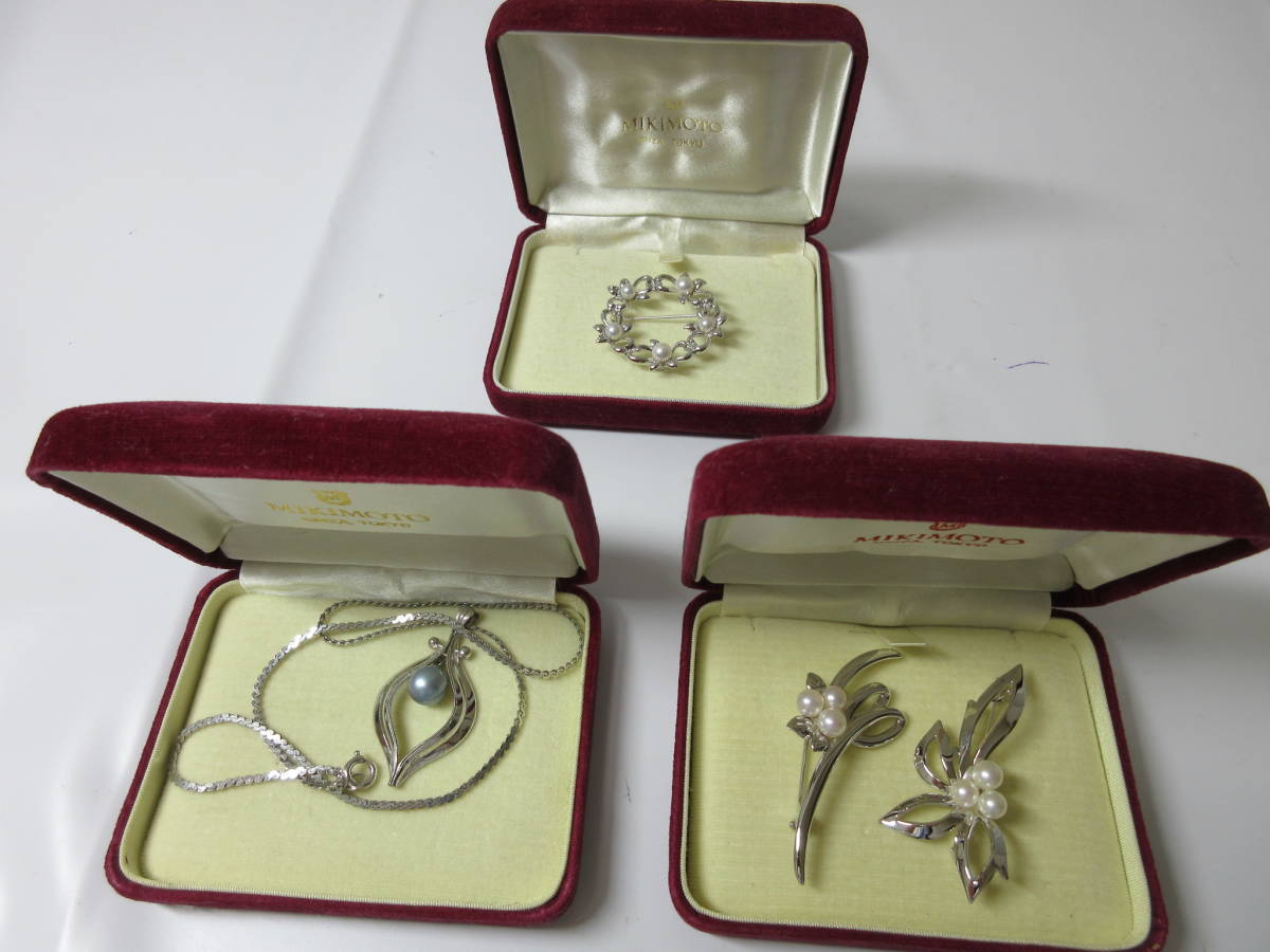 【1001】MIKIMOTO ミキモト パール ブローチ ネックレス 真珠 S刻印シルバー アクセサリー セット
