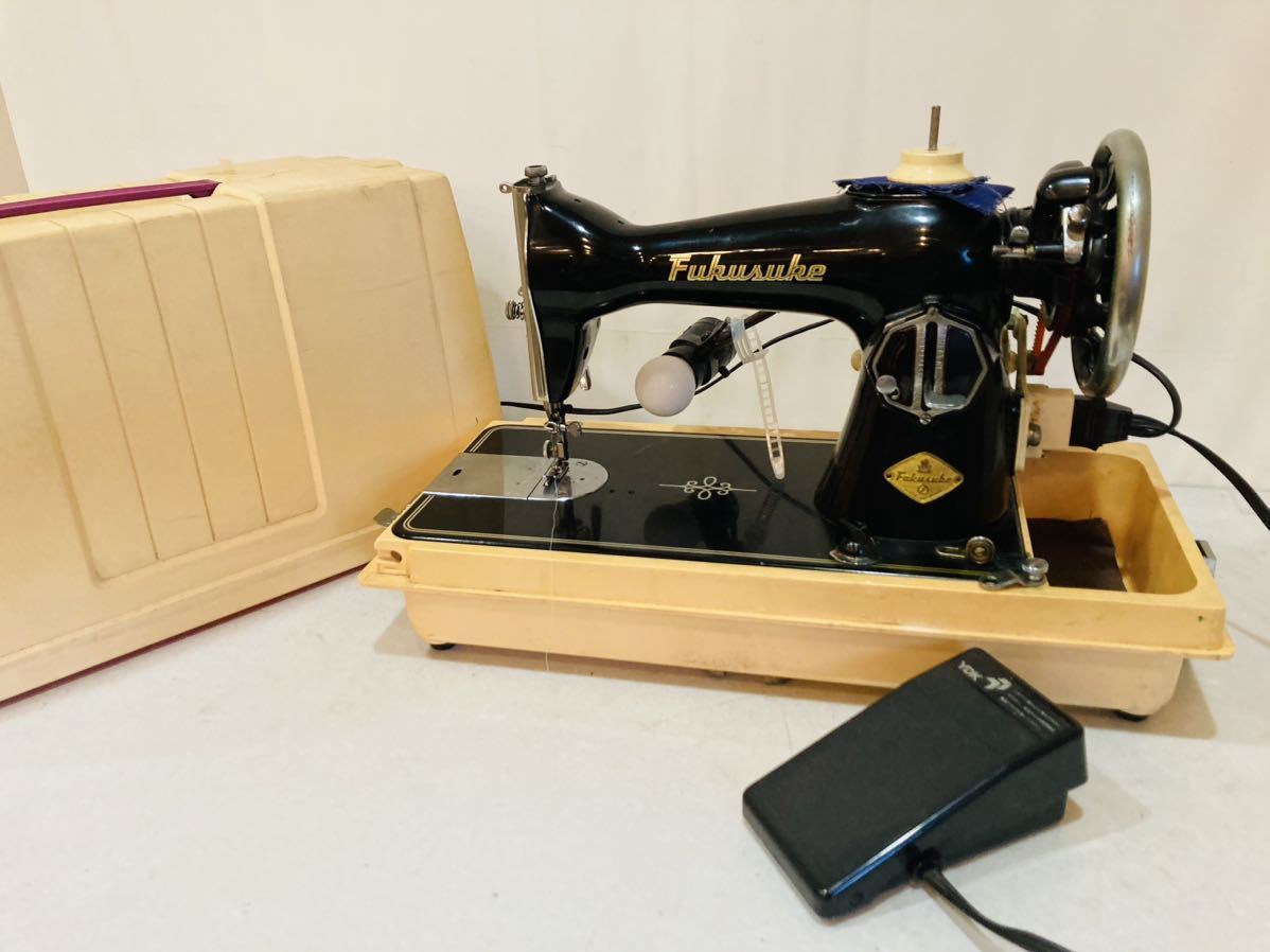 9e27 必見! FUKUSUKE 福助 アンティーク ミシン FM64660 フットコントローラー付き 中古品 現状品 簡易動作確認済み !