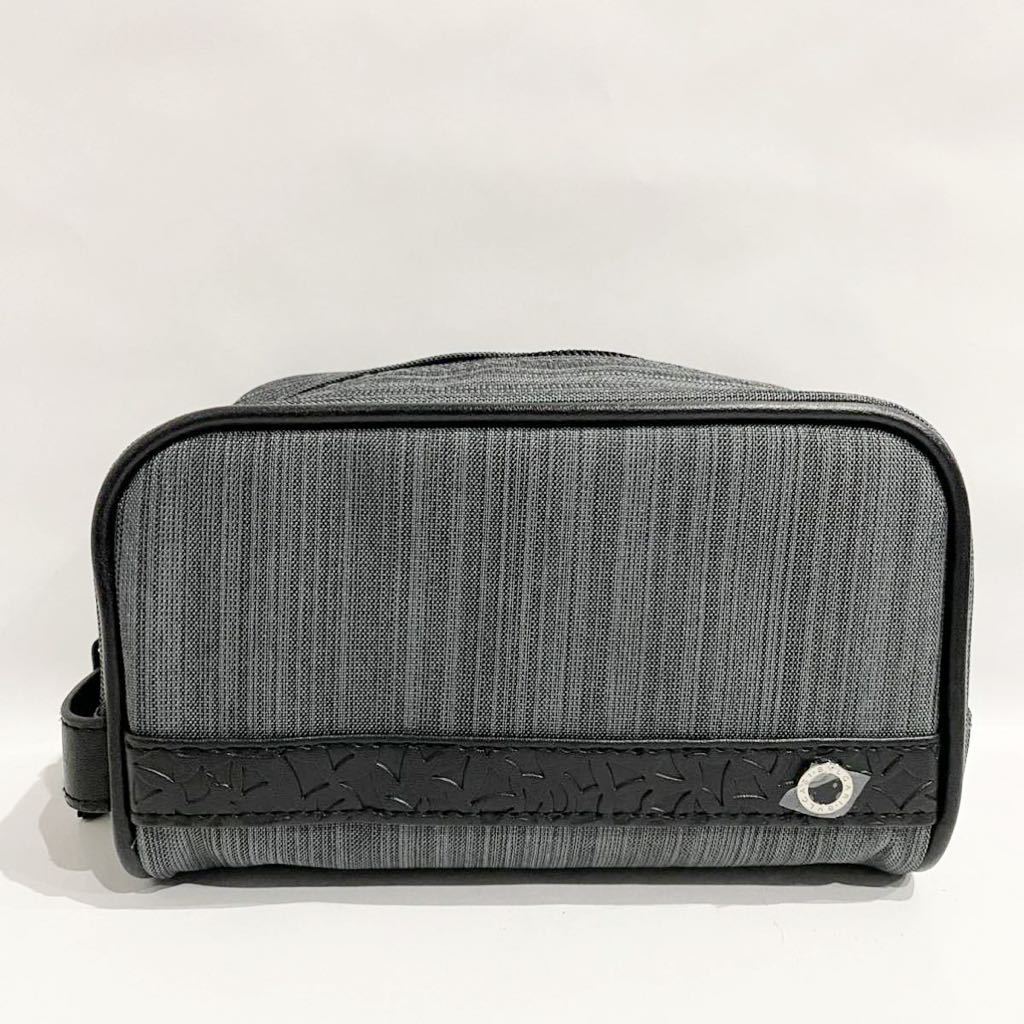 ブルガリ【未使用】BVLGARI セカンドバッグ サークルロゴ レザー キャンバス グレー 黒 クラッチバッグ ビジネスバッグ ポーチ