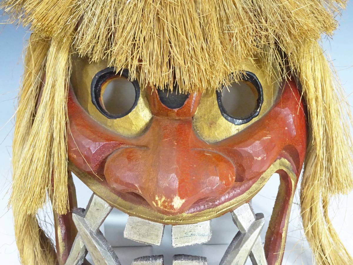 ◇(NS) 昭和レトロ雑貨 木彫り 木製 お面 鬼面 赤鬼 なまはげ 秋田県  