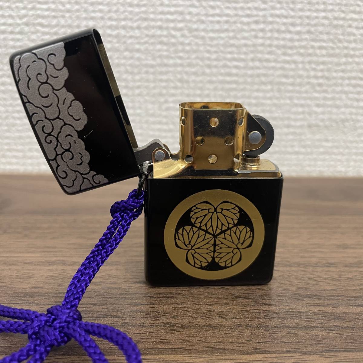 A9-64］【火花確認済み】Zippo ジッポー 本金蒔絵 葵ノ紋 黒漆塗り