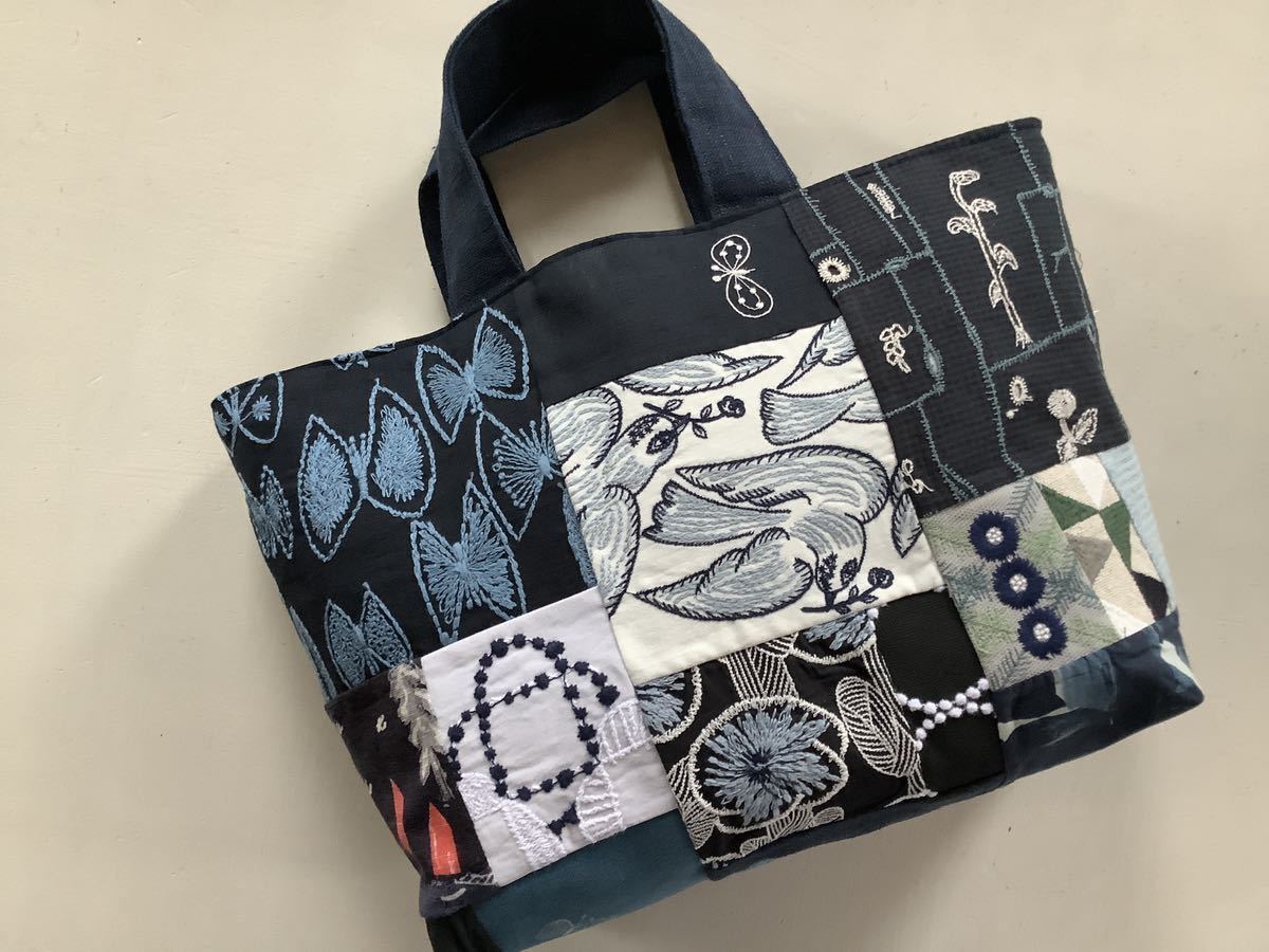ハンドメイド ミナペルホネン ハギレとリネンのマルシェバック