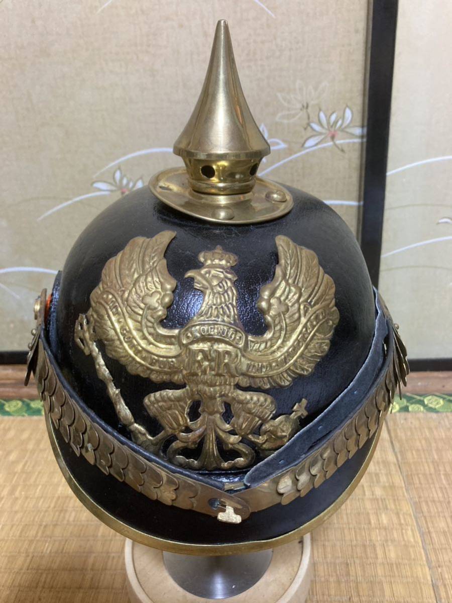 WW1 ドイツ帝国軍 ヘルメット ピッケルハウベ 革 レプリカ