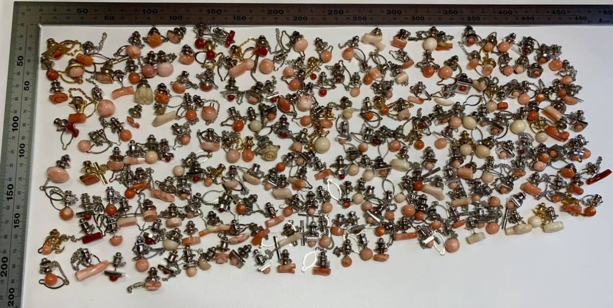 超大量 珊瑚 ピン ブローチ タイタック 235個 大量 血赤珊瑚 桃珊瑚 白 