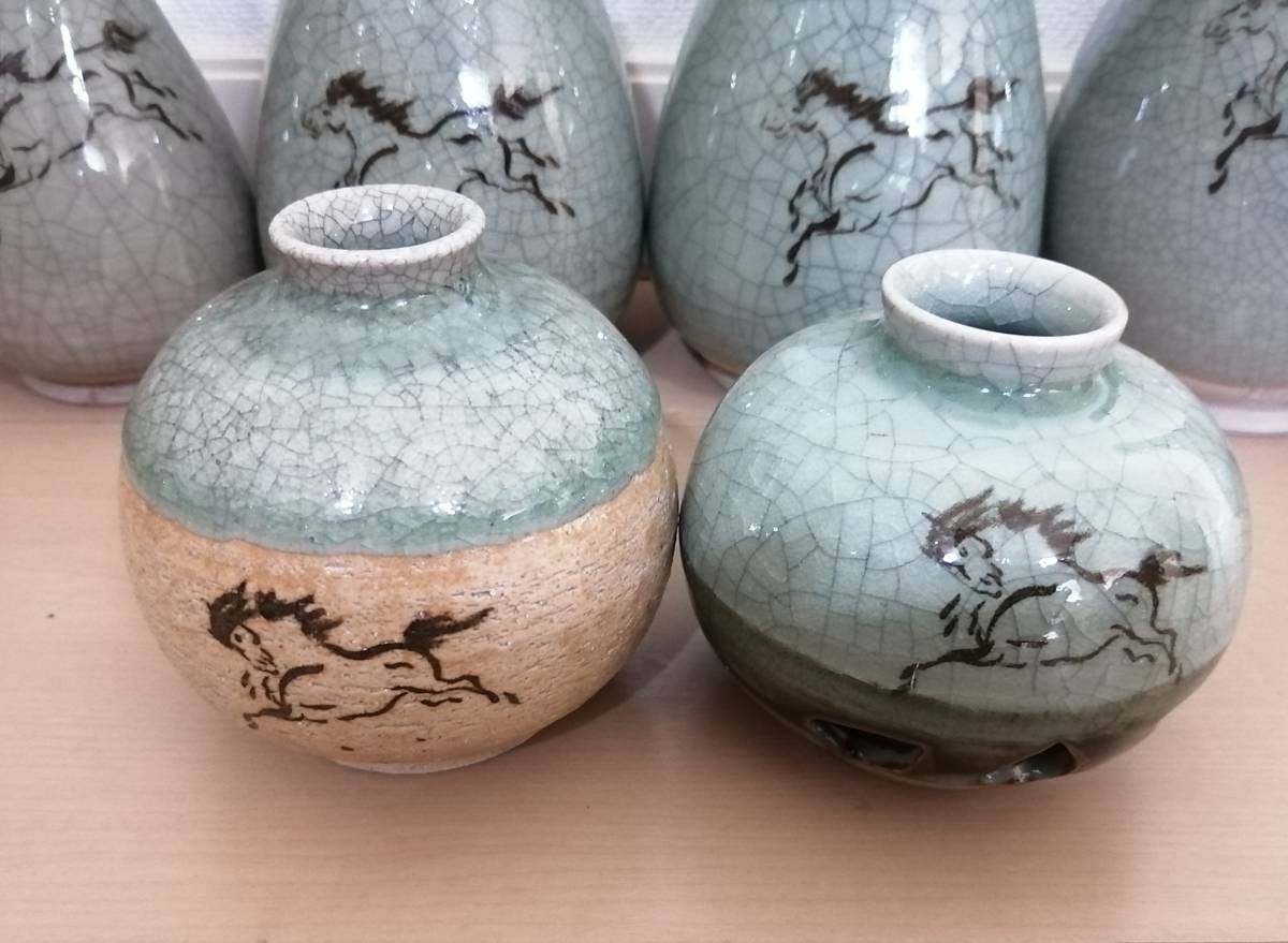相馬焼 花瓶 15点 左馬・駒絵・金彩 陶芸 アンティーク、コレクション